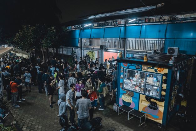 Photo 1: Gudskul, a large art collective in Indonesia, at night. Photo by Jin Panji